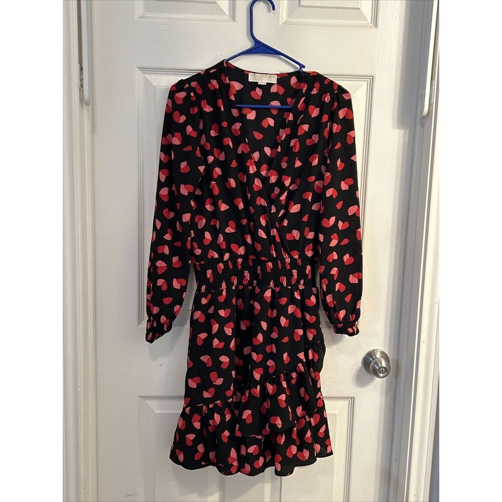 Michael‎ Kors Women's Mutlicolor Ruffle V-Neck Blouson Sleeve Dress Size S